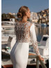 Long Sleeves Beaded Ivory Lace Satin Sheer Back Wedding Dress Long Sleeves Beaded Ivory Lace Satin Sheer Back Wedding Dress